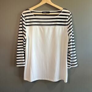 Jones New York White Top with Black Striped Sleeves